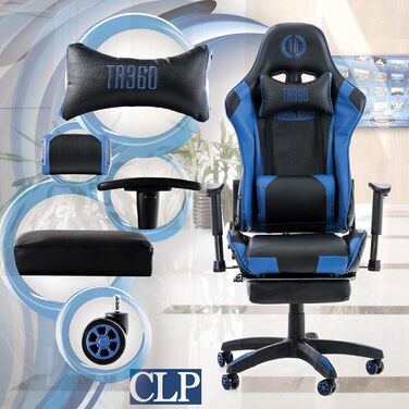 Ігрове крісло CLP Turbo з підставкою для ніг, регульоване, екошкіра, чорний/синій