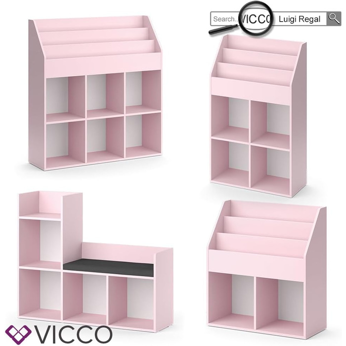 Дитяча полиця Vicco Luigi рожева 107.2x88.6 см з 2 складними коробами (сірі)