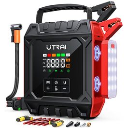 Пусковий пристрій UTRAI 7000A з компресором 160 PSI та Powerbank для авто (бензин та дизель до 12л), магнітний ліхтар 1000 Лм, червоний