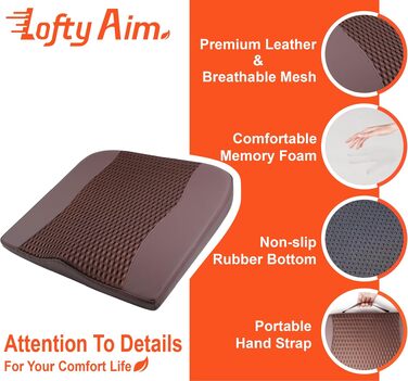 Автомобільна подушка Lofty Aim з Memory Foam для водія: підтримка спини, зняття болю (ішіас), для автокрісла, офісного крісла, інвалідного візка. PU-шкіра, 4D Mesh, коричнева