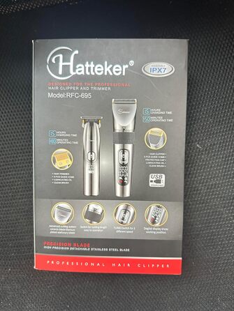 Професійна машинка для стрижки Hatteker, набір для догляду, тример для бороди, Т-подібний лезо, водонепроникний IPX7, сірий, для чоловіків