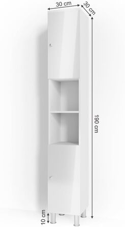 Високий шафа для ванної Vicco Fynn, білий глянець, 30x190 см