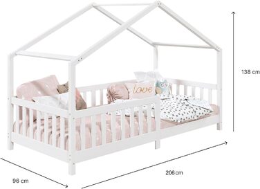 Дитяче ліжко-будиночок IDIMEX LISAN з масиву сосни, сіре, 90x200 см, Montessori, з бортиками та дахом