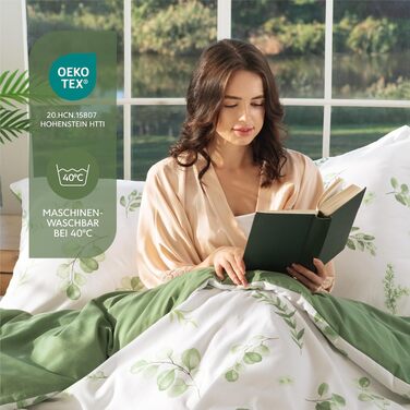 Комплект постільної білизни Dreamzie 4 предмети (2 підковдри 135x200 см, 2 наволочки 80x80 см), принт «Зелені листя»