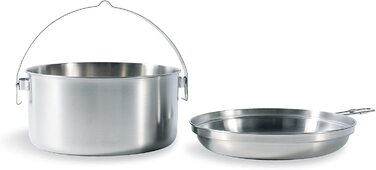 Набір посуду Tatonka Picnic Set IV з нержавіючої сталі для кемпінгу, 12 предметів: каструля, сковорода, тарілки та чашки, екологічний, для пікніка на 4 особи, сріблястий