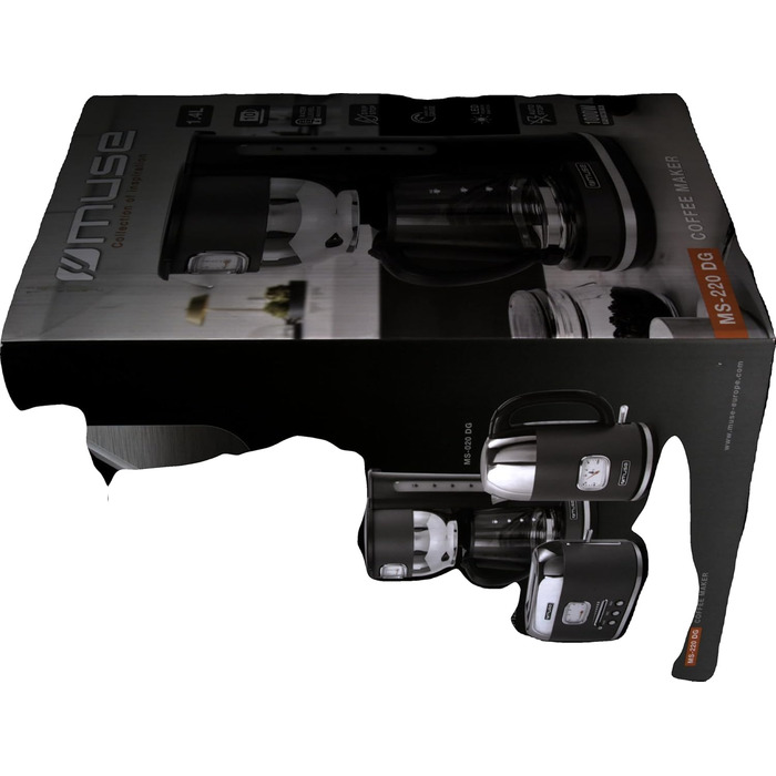 Кавоварка MUSE MS-220 DG з глечиком, 10 чашок, з функцією підігріву, скляна каністра, нержавіюча сталь, сіра