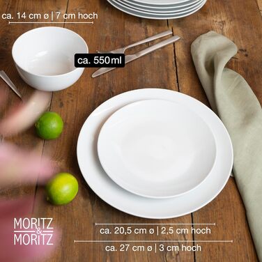 Набір посуду Moritz & Moritz BASIC на 12 осіб (36 предметів) - білий фарфор, сучасний дизайн. Включає: тарілки обідні, десертні, салатники.