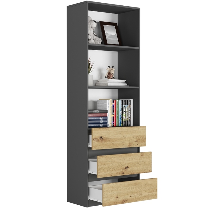 Стелаж Framire 60 см x 180 см x 30 см, антрацит, дуб артизан