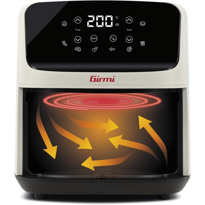 Аерофритюрниця Girmi FG27 Ecofrit Lite, 4.2 л, 1400 Вт, цифровий дисплей, 8 програм, таймер, без BPA та PFOA, колір крейдяно-білий