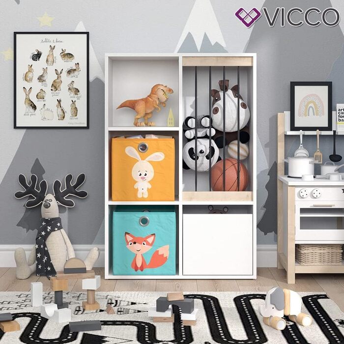 Дитяча полиця Vicco Luigi біла 72x107.8 см з 2 коробами, опція 1 107x114 см з 6 коробами