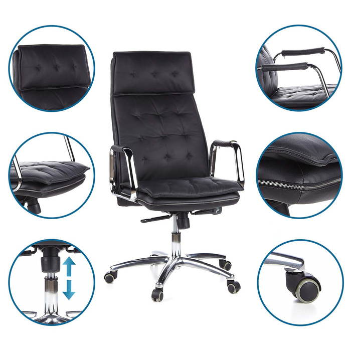 Офісне крісло / Крісло для керівника VILLA 20 Nappa Leather Black hjh OFFICE