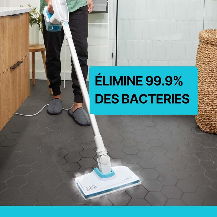 Парова швабра Black+Decker 1500 Вт з насадками, подовжувачем та двоступеневим регулюванням пари для прибирання будинку