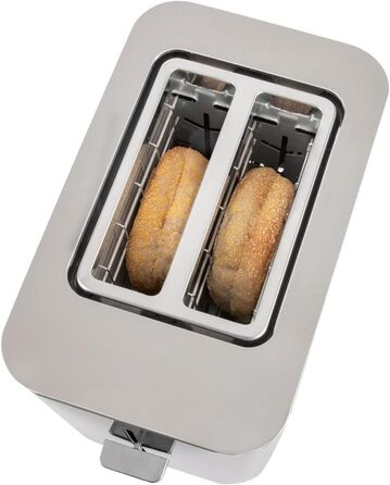 Тостер ProfiCook 2-складовий, нержавіюча сталь, 850 Вт, широкий слот, знімна насадка для булочок, 7 режимів підсмажування, сенсорне управління, лоток для крихт, PC-TA 1250