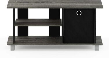 Тумба під телевізор Furinno Simplistic з полицею, дерево, французький дуб сірий/чорний, 32.5x80x38.4 см