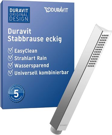 Duravit водозберігаюча ручна душова лійка, квадратна, хром, з режимом Rain, функція MinusFlow, легке очищення