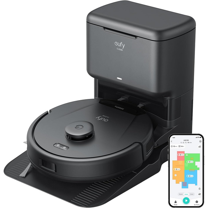 Робот-пилосос eufy Clean L60 з автоматичною станцією очищення, 5000 Па, лазерна навігація, антизаплутування волосся, для твердих підлог та глибокого прибирання, 60 днів без очищення, L60 SES