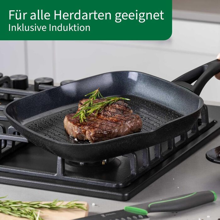 Grill-пательня Chefkoch Fackelmann Hamburg 28 см з антипригарним покриттям, з переробленого алюмінію, для всіх плит, сумісна з духовкою