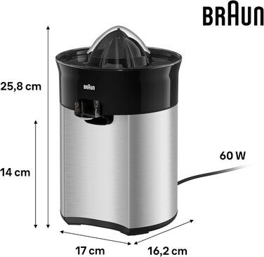 Цитрусовий прес Braun CitrusQuick 5 CJ5050 BK чорний 60W: прямий вилив, система запобігання краплин, автоматичний старт/стоп, легке очищення