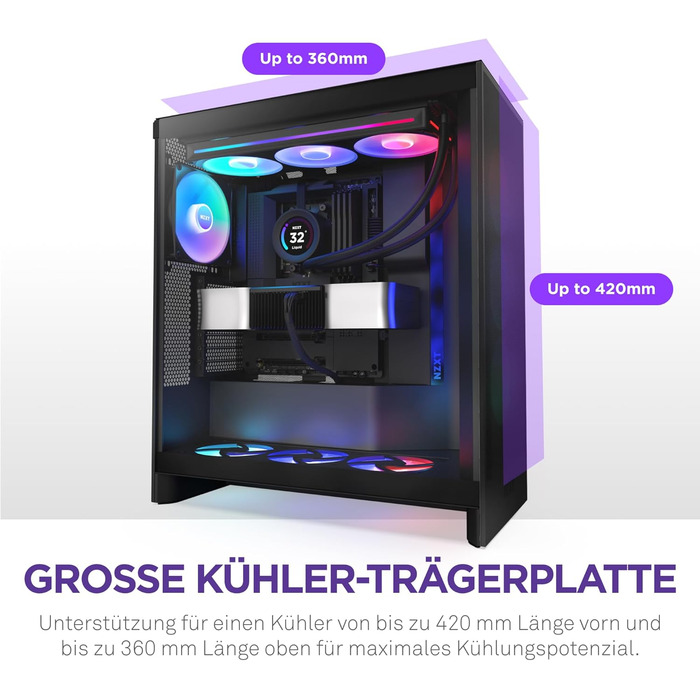 Корпус NZXT H7 Flow RGB для ПК, Mid-Tower ATX, з RGB-вентиляторами, підтримкою підлогових вентиляторів для прямого охолодження відеокарти, 360 мм, чорний