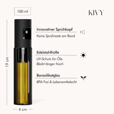 Набір розпилювачів для олії KIVY (2 шт по 100 мл), пляшка-спрей для оливкової олії з прецизійним дозатором, чорний матовий