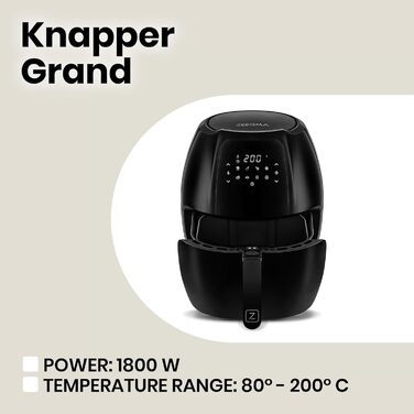 Фритюрниця-гриль ZEEGMA Knapper Grand 1800 Вт, 6 л, аерофритюрниця без олії, 9 програм, швидкий нагрів, сенсорне LCD, енергоефективна, чорна