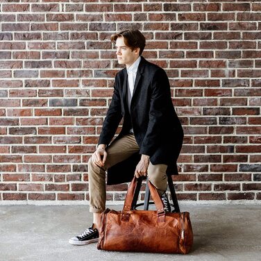 Шкіряна дорожня сумка Berliner Bags Oslo, 45л, коричнева, з 2 зовнішніми кишенями, для чоловіків і жінок