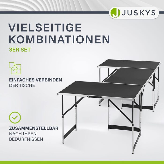 Складаний алюмінієвий стіл Juskys 3-в-1, регульований, 100х60 см, чорний – багатофункціональний для кемпінгу, ярмарків, ремонту