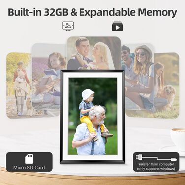 Frameo Цифровий фоторамка 10.1 дюймів з Wi-Fi, горіхове дерево, 32GB, IPS сенсорний екран 1280*800 HD, відтворення фото/відео через додаток Frameo, подарунок для чоловіків та жінок