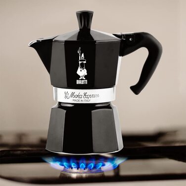 Кавоварка Bialetti Moka Color, 3 чашки, алюмінієва, чорна, італійська гейзерна кавоварка для плити
