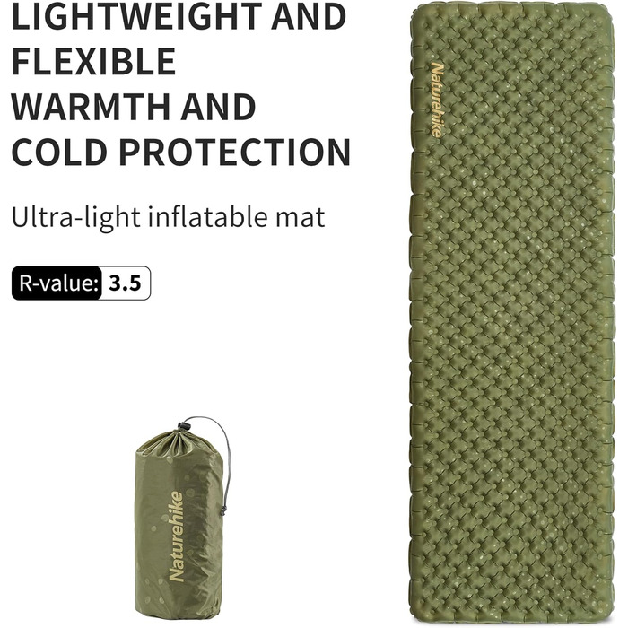 Термокилимок Naturehike 3,5R для кемпінгу, ультралегкий, 4 сезони (-6℃), самонадувний, з мішком-насосом, висока ізоляція, для зими