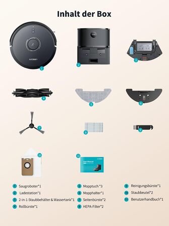 Робот-пилосос Airzeen Q10 Pro S з вологою, 8000Pa, LiDAR, APP, Alexa, для дому, килимів, шерсті тварин, чорний