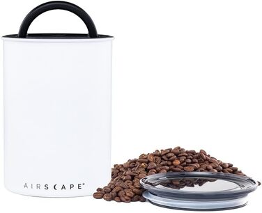 Контейнер для кави Airscape Planetary Design з нержавіючої сталі – контейнер для продуктів – запатентований герметичний кришка – зберігає свіжість продуктів (Medium, Матовий білий)