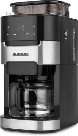 Кавоварка Gastroback 42711 Grind & Brew Pro з вбудованим конічним млинком, 8 ступенів помелу, фільтраційна, LCD-дисплей, пластик