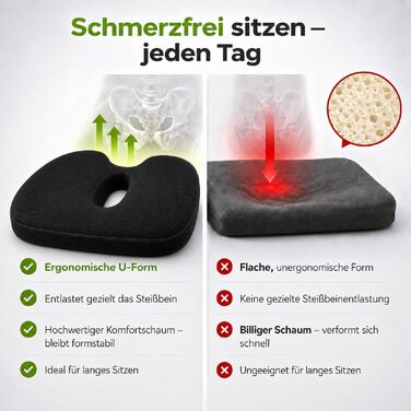 Подушка ортопедична для сидіння з піни Memory Foam, чорна. Зняття тиску на куприк для офісного крісла, авто, інвалідного візка, дому. Нековзка, знімний чохол.