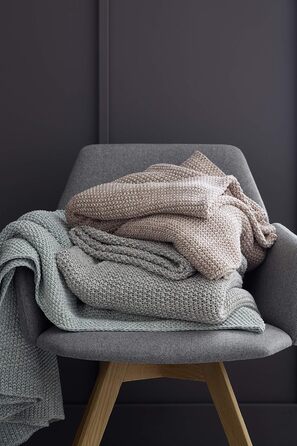 Плед Schöner Wohnen 130x170 см, бавовна, меланж, сіра, в'я́зана софадека для дивана, пастельні кольори