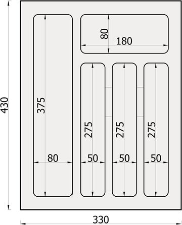Лоток для столових приборів Sossai Divio 33x43 см, 5 відділень, антрацит, для шухляд 40 см, підрізний органайзер