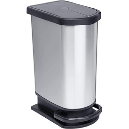 Смітник Rotho Paso Duo 50 л для сортування сміття з кришкою та педаллю, пластик BPA-free, сріблястий металік, на 2 пакети