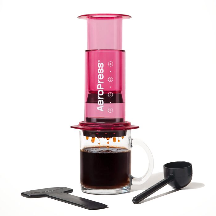 AeroPress Clear: Кавовий прес для приготування еспресо та фільтр-кави, рожевий (Стандартний) - портативний для подорожей та кемпінгу