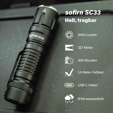 Ліхтарик Sofirn SC33 LED 5200 Люменів, надяскравий, акумуляторний, EDC, портативний, з Type-C зарядкою і електронною кнопкою, для пошуку, туризму, надзвичайних ситуацій
