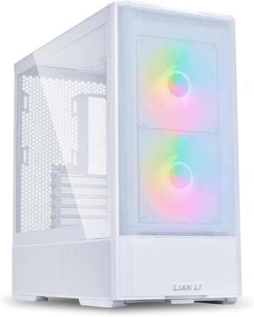 Lian Li LANCOOL 207 Білий ігровий корпус для ПК ATX, Midi Tower з RGB-підсвічуванням, підтримка відеокарт до 375 мм, радіатор до 360 мм, сталева конструкція, загартоване скло