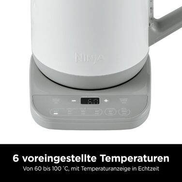 Електричний чайник Ninja Perfect Temperature, 1.7L, LED-дисплей, швидке кип'ятіння, регулювання температури, білий KT200EUWH