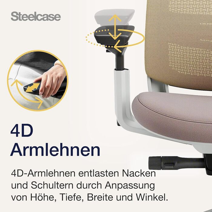 Офісний крісло Steelcase Series 2 з підтримкою спини LiveBack, 4D підлокітники, регульована підголовник, колір Трюфель, сучасний дизайн