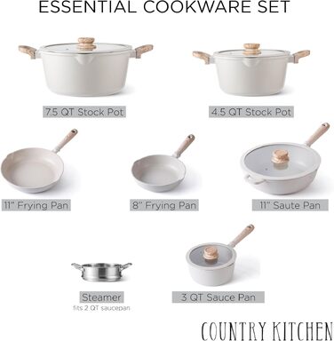 Набір посуду Country Kitchen з чавунного алюмінію, 10 предметів, антипригарне покриття, для індукційних плит, колір Cream