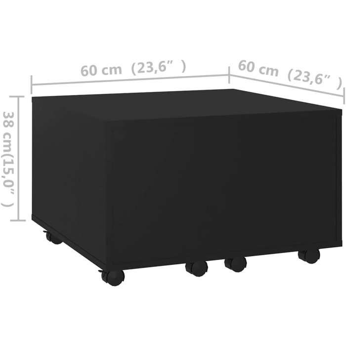Розсувний журнальний стіл vidaXL для вітальні, чорний, 60x60x38 см, ДСП