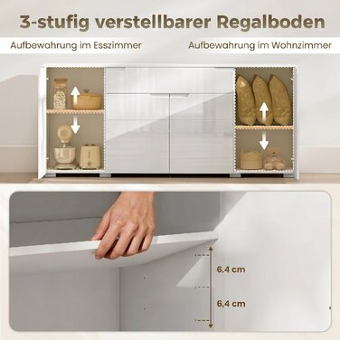 Глянцевий білий комод-sideboard: сучасна тумба з 4 дверцятами, регульованими полицями та системою плавного закривання (Soft-Close)