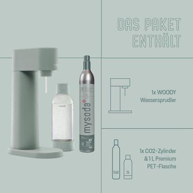 Сифон для газування води Mysoda Woody (Pigeon), шавлієвий зелений, з CO2-циліндром