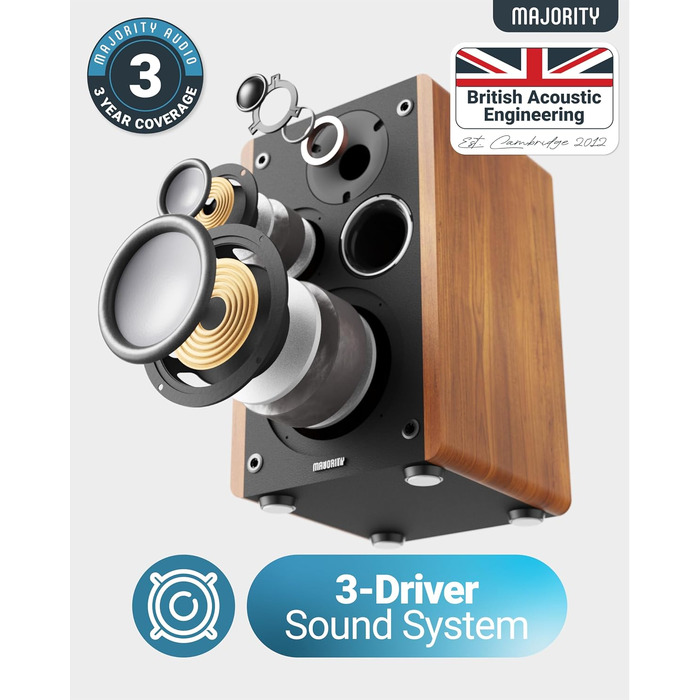 Bluetooth колонка Majority D100 100W HiFi – активна стереосистема з HDMI ARC, Xtra Bass, дерев'яний корпус