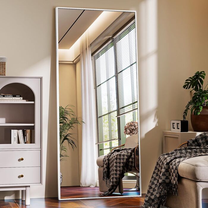 Дзеркало підлогове велике BEAUTYPEAK 76x180 см, повнорозмірне, настінне/підлогове, білий. Для спальні, вітальні, гардеробної.