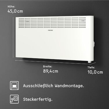 Електричний конвектор STIEBEL ELTRON CNS 2500 Plus LCD, 2,5 кВт, для 30 м², енергоощадний, білий, металевий корпус, тижневий таймер, LCD-дисплей, TÜV сертифікат
