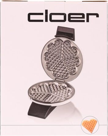 Вафельниця Cloer 1621 для класичних вафель-сердець, 930 Вт, 15,5 см, плавне регулювання підсмажування, біла, метал